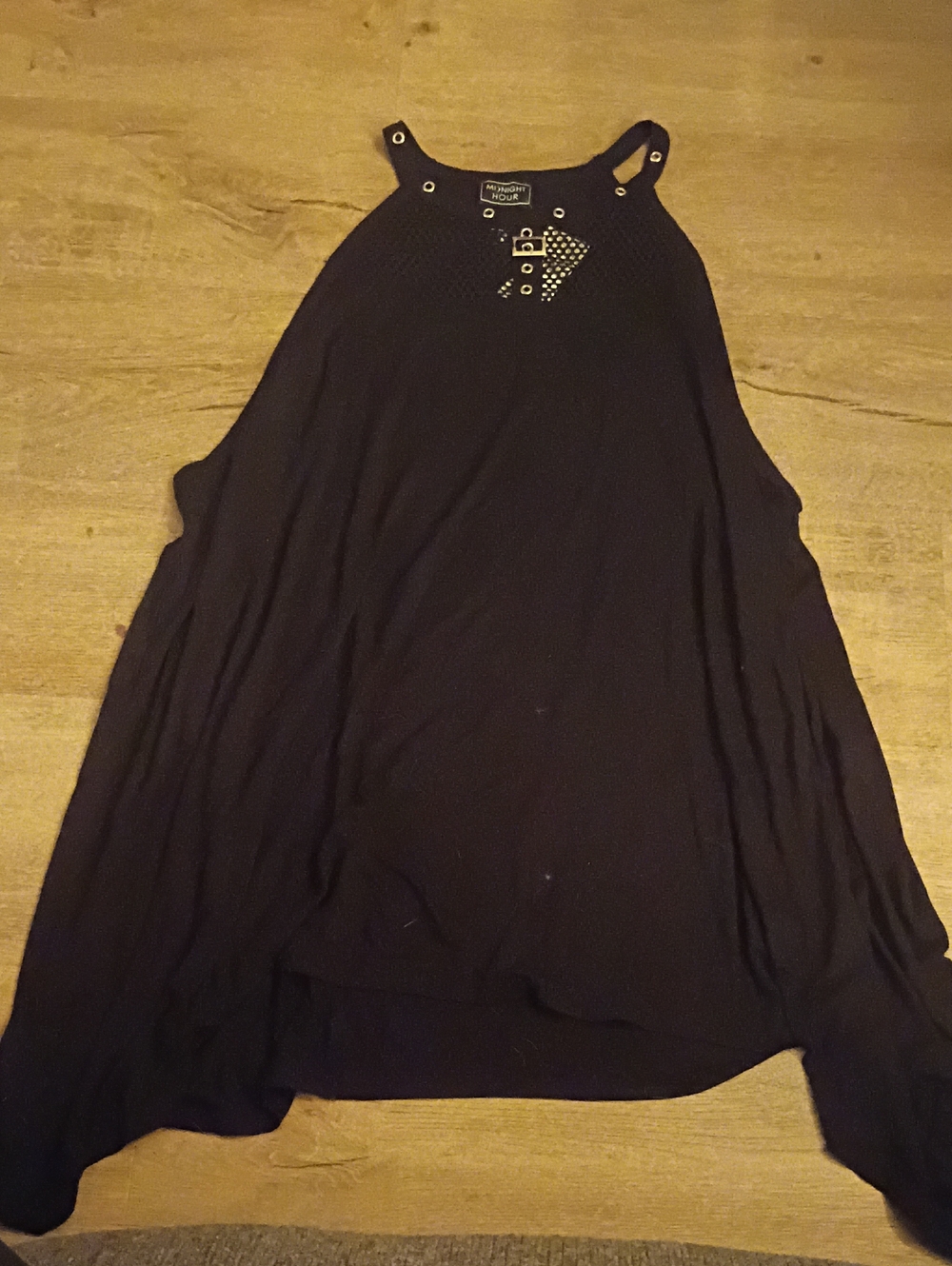 No Boundaries Black Halter Tank with Grommet Detail
